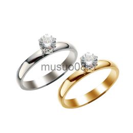 Band Rings Titanium Steel Solitaire Rings for Women Men Shiny Six Claws Zircon Marriage Promise Ring Fashion Couple Jewellery Gifts KBR118 J230817