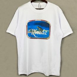 Mens Tshirts Rhude Tshirt Kalesi Hindistan Cevizi Ağacı Pencereleri Doğal Gevşek Gevşek Nefes Alabilir Kısa Kollu Tişört Kadın Kadın Çiftler Üst Tee Ds