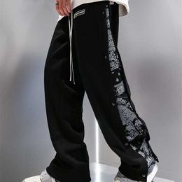 Men Pants Solid Baggy Loose Elastic Sweatpants Casual Trousers Large Straight Grey Black 211201zwnx