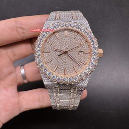 New Men's Iced Diamond Watch Biger Diamond Bezel 2Tone Rose Gold Case Watches Automatic Movement Shiny Good Wristwatch Rose Gold Dial