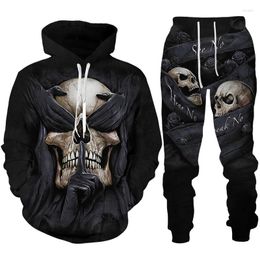 Men's Tracksuits Personality Skull 3D Print Tracksuit Set Gothic Punk Hoodie/Zipper Sweatshirt/Pants/Suit Cool Halloween Streetwear Clothes