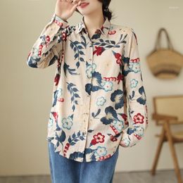 Women's Blouses M-4XL Streetwear Spring Summer Vintage Print Cotton Linen Blouse Shirt Ladies Women Casual Loose Elegant Tops Blusas