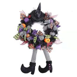 Other Event Party Supplies 2023 Halloween Wreath Long Legged Witch Wall Hanging Front Door Decorative Indoor Outdoor Decoration Pendants 230816