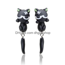 Stud Cute Animal Earrings For Women Hanging 3D Cartoon Lovely Dog Earring Flower Polymer Clay Girls Jewellery Drop Delivery Dhlnj