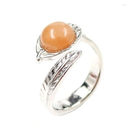 Cluster Rings FYSL Silver Plated Feather With Many Colors Quartz Stone Beads Resizable Open Finger Ring Classic Style Jewelry