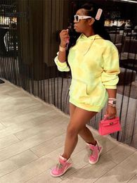 Men's Hoodies Sweatshirts Inwoman Pink Tie Dey Autumn Long Sleeve Hoodies Streetwear Y2k For Women Fashion Yellow Pocket Loose Hooded Sweatshirts 230817