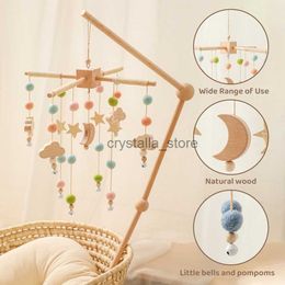 0 -12 Months Baby Rattle Crib Toys Star Moon Wooden Bed Bell Musical Box Hairball Nordic Hanging Decor Accessories Gifts HKD230817