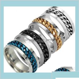 Band Rings 4 Colours Stainless Steel Movable Spin Chain Titanium Nail Ring Finger For Women Men Jewellery Gift Gzsvr Ykat7 Drop Delivery Dhrhi