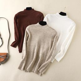 Women's Sweaters Women Threaded Sweater Autumn Winter Stand Up Collar Knitted Pullover Tops Solid Fashion Female Long Sleeve Slim Jumper