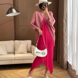 Casual Dresses Women's Elegant Spring And Autumn V-Neck Pleated Three House Tassel Dress Colour Matching Fashion Loose Fitting