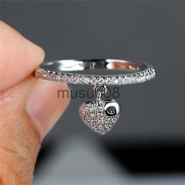 Band Rings Luxury Female Crystal Heart Pendant Ring Trendy Gold Silver Color Engagement Ring Charm White Zircon Wedding Rings For Women J230817