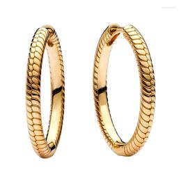 Hoop Earrings 14K Shine Gold Ear Piercing Signature For Women Original Fine Jewelry Snake Chain With Up To 3 Moments Charms Gift