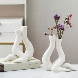 Vases Nordic Ceramic Vase Creative Flower Arrangement Dried Art Home Decor Figurines Inserts Handicrafts Desk Decoration