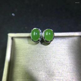 Stud Earrings Fashion Elegant Round Natural Green Jasper Gemstone S925 Silver Girl Women Party Jewelry