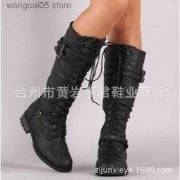Boots Knee High Women Boots Autumn woman shoes Winter Lace Up Vintage Flat Shoes Sexy Steampunk Leather Retro Buckle Ladies Snow Boots T230817