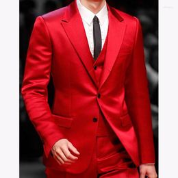Men's Suits 2023 Handsome Red Mens Dinner Prom Costume Homme Mariage Groomsmen Wedding Blazer Suit (Jacket Pants Vest Tie)