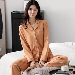 Women's Sleepwear Autumn Spring Fashion Soft Cotton Long-sleeved Trousers Ladies Long Pyjamas Suit Simple Style Home Service Pyjamas Set