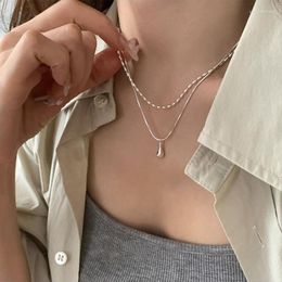 Chains VENTFILLE 925 Sterling Silver Water Drop Necklace For Women Girl Simple Double Layer Bead Jewellery Birthday Gift