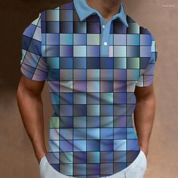 Men's Polos Fashion Polo Shirt 3d Patchwork Color Block Printing Men Clothing Daily Casual Short Sleeved Loose Oversized Blouses