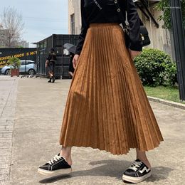 Skirts 2023 Winter Spring Women Suede Skirt Warm Long Pleated Top Brand Womens Sexy Midi Vintage Casual Loose