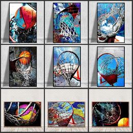 Pop Basketball Graffiti Art Posters and Prints Basketball Hoop Canvas Painting Print Wall for Sports Boys Room Home Decor No Frame Wo6