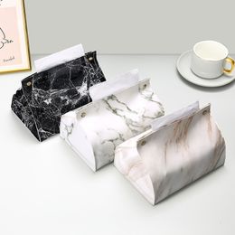 Tissue Boxes Napkins Case Box Container PU Leather Marble Pattern Napkin Holder Papers Bag Cosmetic Pouch Organiser 230817