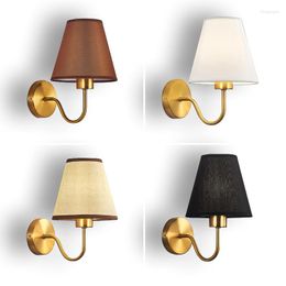 Wall Lamp Europe Style Fabric Shade Home Decoration Light Dining Bedroom Iron Gold E27 For Aisle