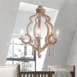 Pendant Lamps American Country Solid Wood Chandelier Personality Creative Living Room Bedroom Dining Villa Wrought Iron Retro Lamp