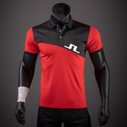 Men's Polos J Lindeberg Golf Fashion POLO Shirt Short Sleeve Summer Striped Patchwork Print Casual Breathable Tshirt Men 230817