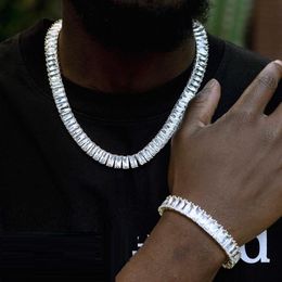 Pendant Necklaces Trendy Square Lab Diamond cz Necklace White Gold Filled Party Wedding Chain For Women men Cuban Rock Hiphop Jewellery 230817