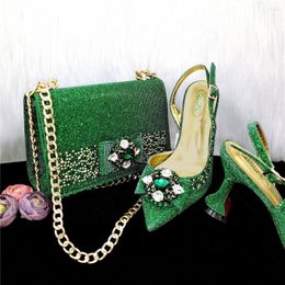 Dress Shoes Green Colour Comfortable Streamline Pointed Toe Noble Ladies Stiletto And Bag Wedding Or A Pair Of