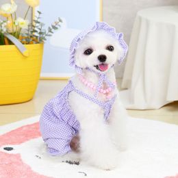 Dog Apparel INS Skirt Retro Suspenders Plaid Cotton Overalls Sweet Pet Clothes Bichon Schnauzer Jumpsuit With Hat