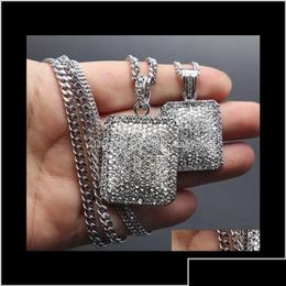 Pendant Necklaces Fashion Luxury Designer Cubic Zirconia Diamonds Square Box Necklace For Men Women Stainless Steel Chain Hip Hop Jewe Dh8Ax