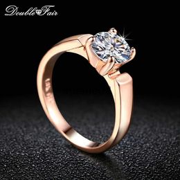 Band Rings Double Fair Round Cut Cubic Zircon Engagement Rings Rose Gold Colour Wedding Jewellery For Men Women Anel DFR054 J230817