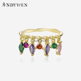 Band Rings ANDYWEN New 925 Sterling Silver Coloful Drop Charm CZ Ring Pendant Party Wedding Jewelry Luxury Fine Jewelry For Women J230817
