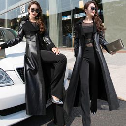 Women's Fur Long Temperament Leather Jacket Autumn And Winter 2023 Korean Fashion Slim Windbreaker Lamb Collar Thickened