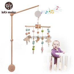 Let's Make 3Pcs/Set Baby Rattle Toy Fluff Ball Crib Music Box Bed bell Star Moon Bed Hanging Wind Chimes Wooden Support HKD230817