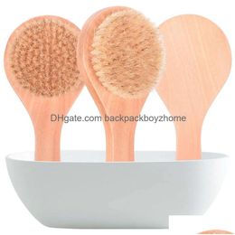 Bath Brushes Sponges Scrubbers 100Pcs Dry Body Brush Back Scrubber Anti-Slip Short Wooden Handle Natural Bristles Shower Exfoliatin Dhxyu