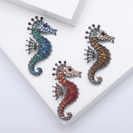 Brooches Sparkling Rhinestone Seahorse 3-color Sea Animal Office Casual Party Daily Clothing Suit Accesories Pins Jewelry Gifts