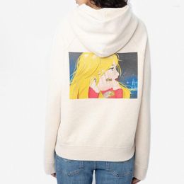 Women's Hoodies ZESSAM Yellow Hair Girl Graphic Print Hooded Sweatshirt Women Diamond Wing Female Pullover Vintage Casual Lady Top 2023