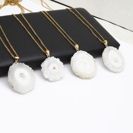Pendant Necklaces Natural Stone Crystal Agate Necklace Irregular Reiki Healing White Druzy Charms Jewellery Stainless Steel Chain Accessory