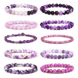 Strand Natural Purple Amethysts Agates Chalcedony Stone Beads Bracelet Jewelry For Women Men Femme Homme Gem Gift