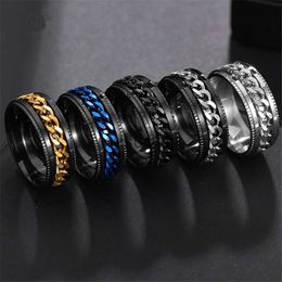 Band Rings European and American Fashion Men's Hip-hop Titanium Steel Rotating Chain Link Punk Personalised Stainless Steel Party Ring J230817