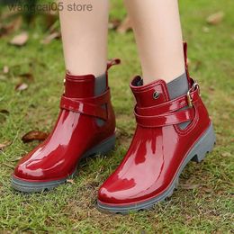 Botas comemore menina botas de água de borracha impermeabilizadas Women Women Tornozelo Boots Non Slip Rain Boots Ladies 2022 Autumn Spring New Rain Shoes Red 41 T230817