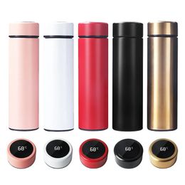 Smart Lid Water Bottle Stainless Steel Intelligent Thermos Cup Temperature Display Vacuum Portable LED Screen Soup Coffee Insulation Mugs Tumbler