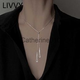 Pendant Necklaces LIVVY Silver Colour Triangle Pendant Necklace Female Simple Clavicle Chain Elegant Temperament Gift Jewellery J230817