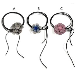 Choker Rhinestones Big Flower Women Bridal Multilayer Jewellery Y2K Accessories 634D