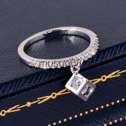 Band Rings KIOOZOL 2021 New Hollow Square Pendant Crystal Ring Rose Gold Silver Color Ring Slim Girl Mini Jewelry Accessories Gifts ZD1 XS5 J230817