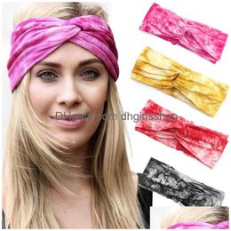 Headbands Fashion Women Headband Solid Colour Wide Turban Twist Knitted Cotton Sport Yoga Hairband Twisted Knotted Headwrap Hair Access Dh6Uy