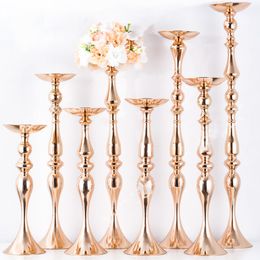 Tall Wedding Centerpieces Gold Candle Holder Flower Vase , White Metal Silver Flowers Stand for Party Tables Decorations 945